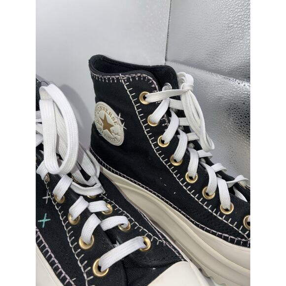 Converse Women’s Size 9 Run Star Hike Hi Stitch Black Metallic Platform Shoes - Picture 8 of 9
